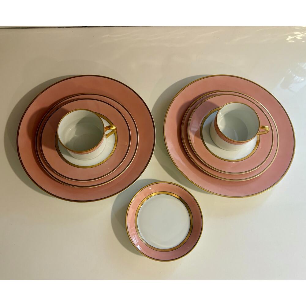 9-Piece Set of Fitz & Floyd Renaissance Peach Pink Gold Trim Dinnerware